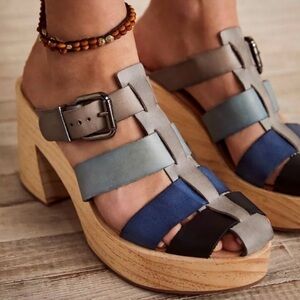 Free People Bellevue Wood and Leather Chunky Sandal Clogs